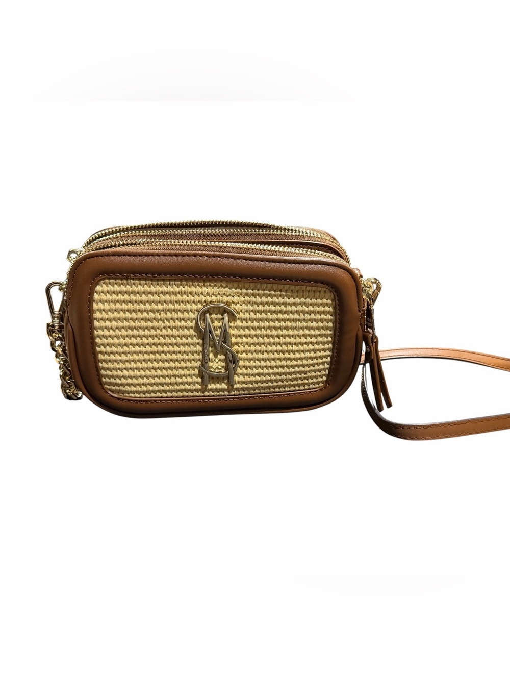 Steve Madden Tan and Natural Straw Crossbody Wristlet